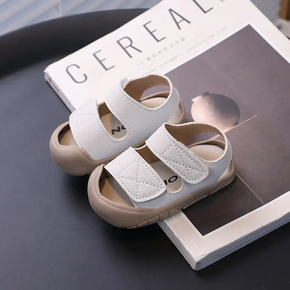 Children's Sandals Anti-kick Summer Shoes for Boy Solid Color Causal Kids Fashion Girls Walking Beach Sandals Non-slip Hook Loop