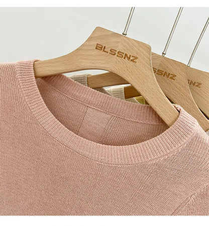 Spring  Basic O-Neck Slim T-Shirt Women Solid Multi Color All-Match Trend Casual Top Screw Knit Long Sleeve Elastic Office Lady