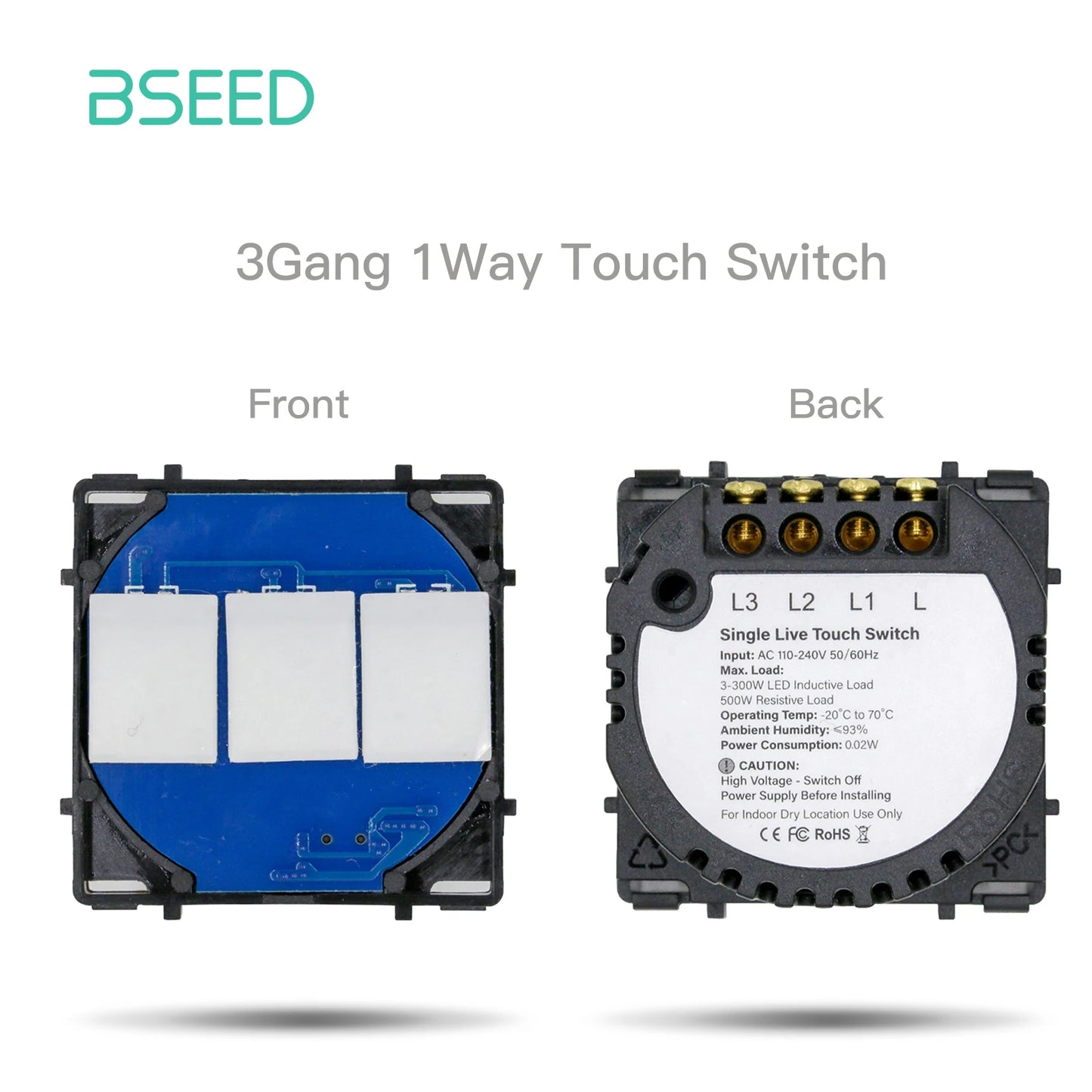 BSEED 1/2/3Gang Wand-Touch-Schalter-Funktionstaste, die Basis von Lichtschaltern, Schalterteil ohne Glasscheibe, Ein-Aus, 1/2Weg.