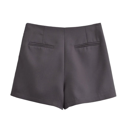 TRAF Shorts for Women Fashion Autumn Winter New Comfortable Casual Solid Color Side Zip Middle-waisted A-line Culotte Skirt Pant