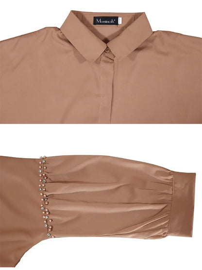 Siskakia Solid Muslim Woman Elegant Beaded Cardigan Long Dress With Loose Batwing Sleeve Moroccan Dubai Saudi Kebaya Robe  2024.