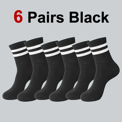 6/10/20 Pairs Men Women Striped Round Neck Socks Spring Autumn Breathable Odor Proof Sweat Absorbing All-Season Casual Socks.