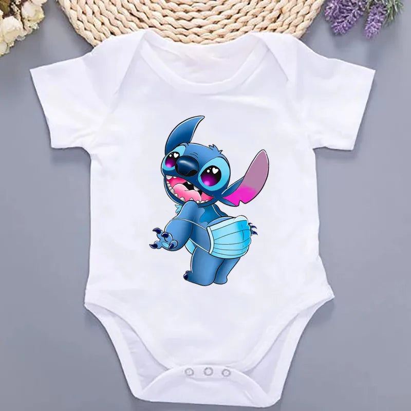 Sommer-Babykleidung mit Kawaii-Stich-Aufdruck, 100 % Baumwolle, Neugeborenen-Bodys und Einteiler für Jungen und Mädchen.