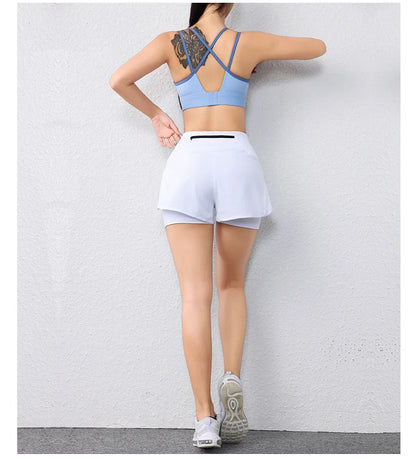 quick-drying women's running shorts sports layer elastic waist active sports shorts with pockets yoga shorts.