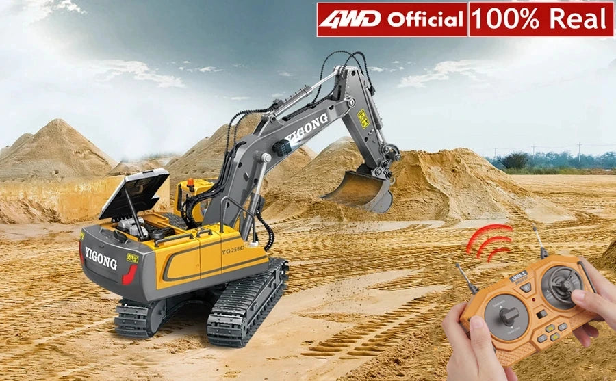4WD Remote Control Excavator Toy Radio Controlled RC Dump Truck Vehicle Crawler Bulldozer Construction Car Gifts for Kids Boys.
