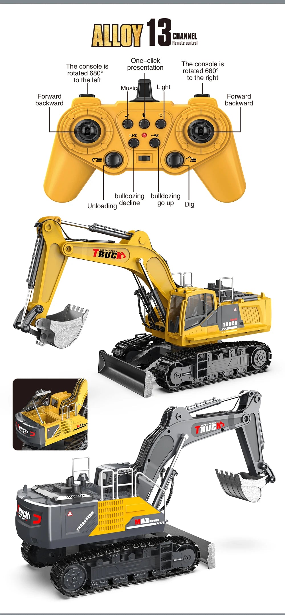 Alloy Rc Excavator Truck Toy Kids Remote Control Engineering Trucks Electric Vehicle Machine Games for Kids Boys Birthday Gifts