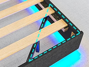 140 x 200 Lattenrost aus Holz mit LED-Beleuchtung, Plüsch, 140 x 200 cm, gepolstertes Bett, graues Leinen-Kopfteil, Schlafzimmermöbel