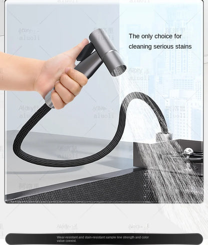 Kitchen 304 Stainless Steel Waterfall Sink, Large Single Slot, Digital Display Embossed Washing Basin Household Dishwashing Sink