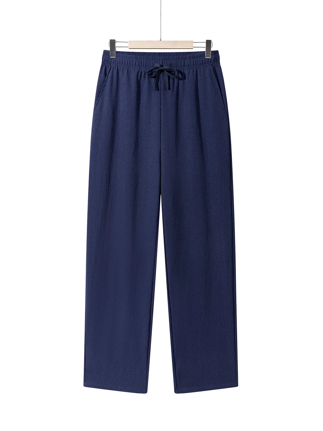 Summer Men's Straight Trousers Casual Solid Color Breathable Drawstring Long Pants Sweatpants Streetwear Men Baggy Pants