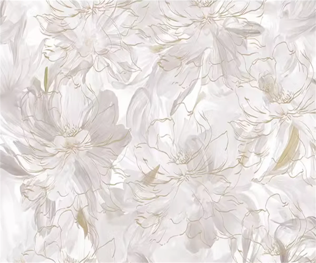 Maßgeschneiderte cremefarbene abstrakte Kunst, Feder-Blumenmuster, Tapete, TV-Hintergrund, Wanddekoration, Schlafzimmer, europäisches Wandbild