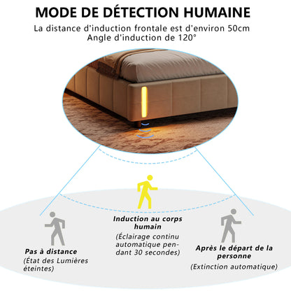 Rosahqnda Kissen Bett Kissen Bett mit Stimmungslicht, gepolstertes Bettgestell in Samtbeige, Kinderbett, ohne Matratze