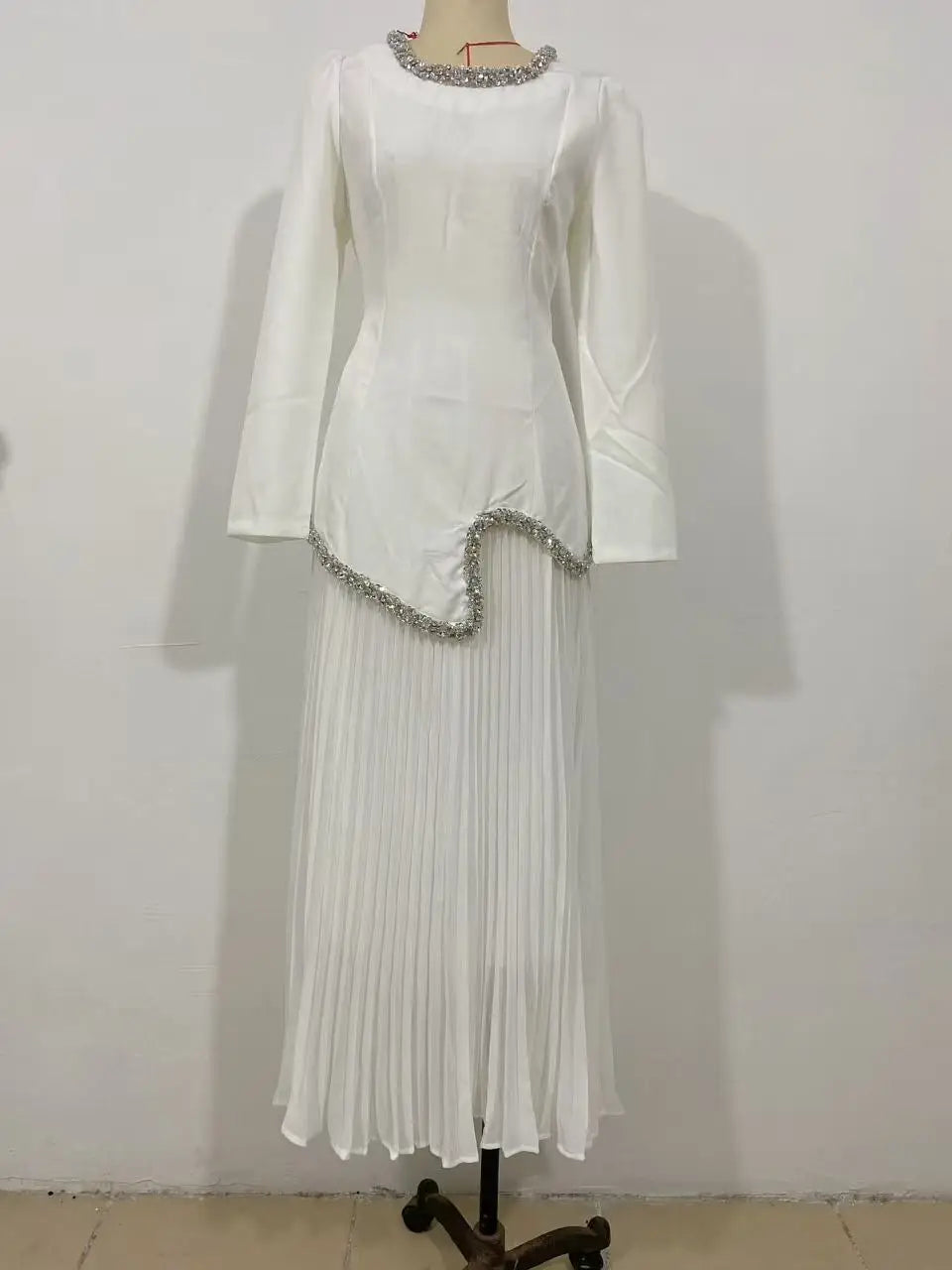 Eid Women Dress Muslim Abaya Pleated Shirt Skirt 2 Piece Set Diamond Party Ramadan Long Dresses Vestidos Largos Arab Long Robe.