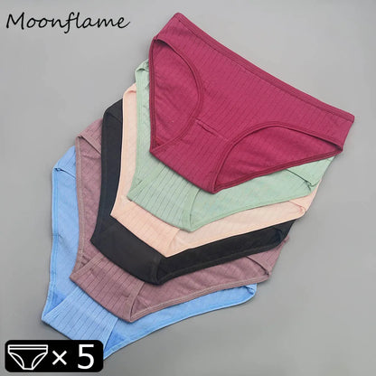 Moonflame 5 Pcs Seamless Cotton Briefs Sport Comfortable Solid Color Women's Panties