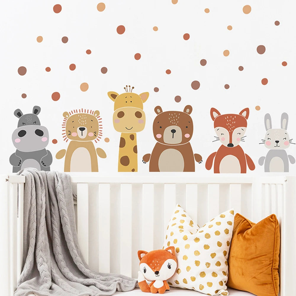 Boho Cute Giraffe Bear Animals Dots Wall Sticker Nursery Vinyl Children's Wall Art Decals for Baby Kids Room Home Decoration.