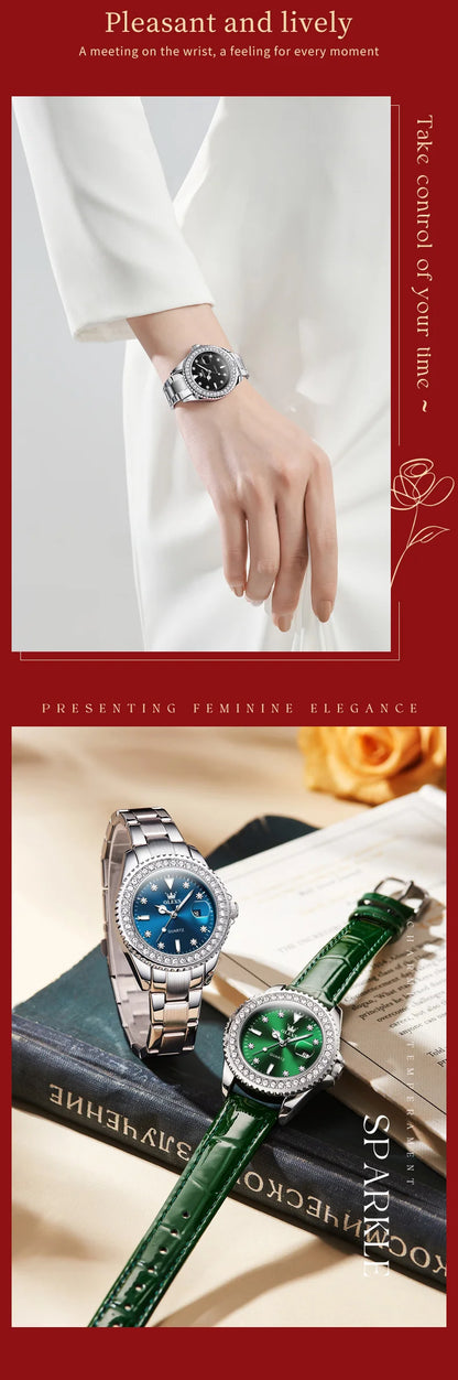 OLEVS 9945 Women Brand Original Quartz Watch Luxury Diamond Automatic Calendar Watch Waterproof Gold Elegant Women Watch Reloj.