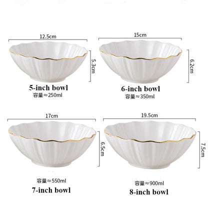 European high-end gold edged ceramic bowl, fruit salad bowl, household breakfast rice noodle bowl, hotel restaurant tableware.