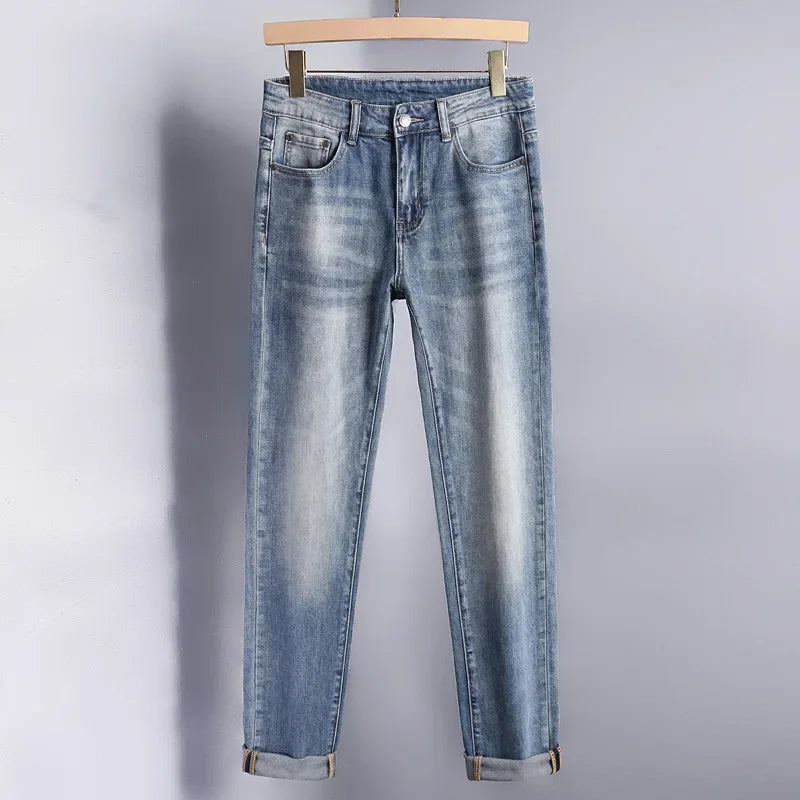 2024 Men's Fashionable Simple Stretch Slim Fit Denim Trousers European Style High Quality Casual Export Men Pants.