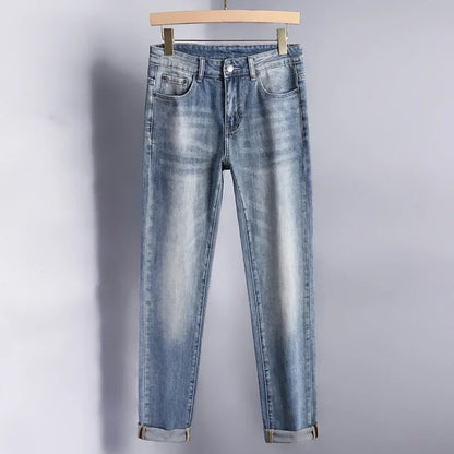 2024 Men's Fashionable Simple Stretch Slim Fit Denim Trousers European Style High Quality Casual Export Men Pants.