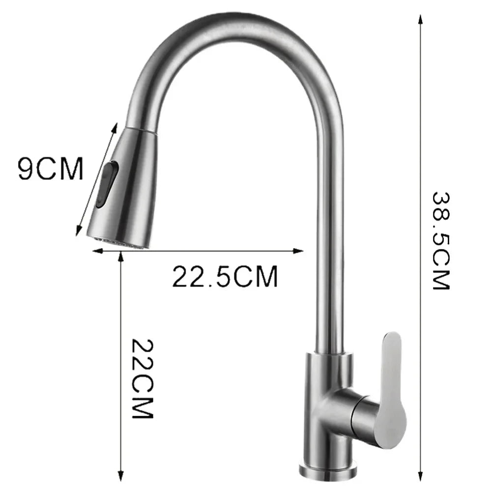 Kitchen faucet pull-out spray head 360 degree rotation hot and cold water pull-out black and silver single hole kitchen faucet