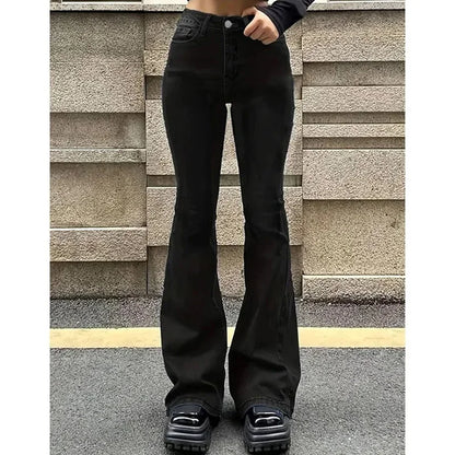2025Mädchen Concise Ins Hohe Taille Ausgestellte Jeans Weibliche Stretchy Bootcut Denim Hosen Frauen Einfarbig Dünne Schlaghosen