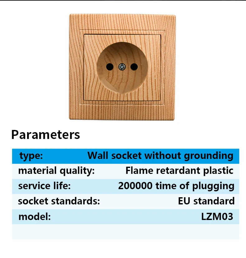 WESA Holzsteckdose, 16 A, EU-Standard, Steckdose, nicht geschliffen, 86 mm x 86 mm, flammhemmende Kunststoffplatten-Wandsteckdose.
