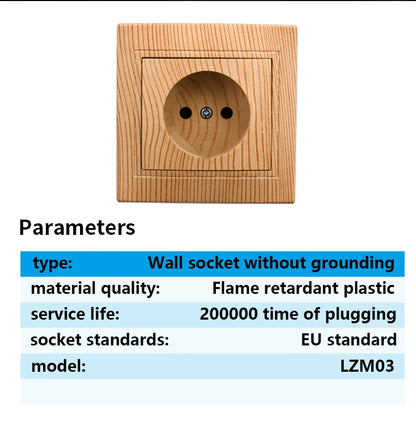 WESA Holzsteckdose, 16 A, EU-Standard, Steckdose, nicht geschliffen, 86 mm x 86 mm, flammhemmende Kunststoffplatten-Wandsteckdose.