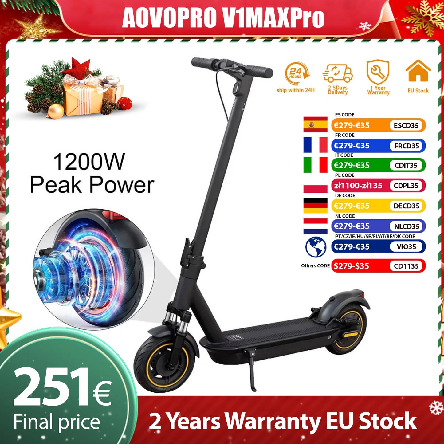 AOVOPRO V1MAX PRO 1200W Electric Scooter 45KM Max Range 35KM/H 500W Motor Power 42V14.5AH Folding Electric Scooter for Adults.