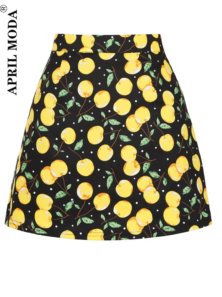 Cotton Y2K Summer Mini Skirts Women Harajuku Pencil Beach Streetwear Vintage Black Floral Print Short A Line Skirt Falda Corta.