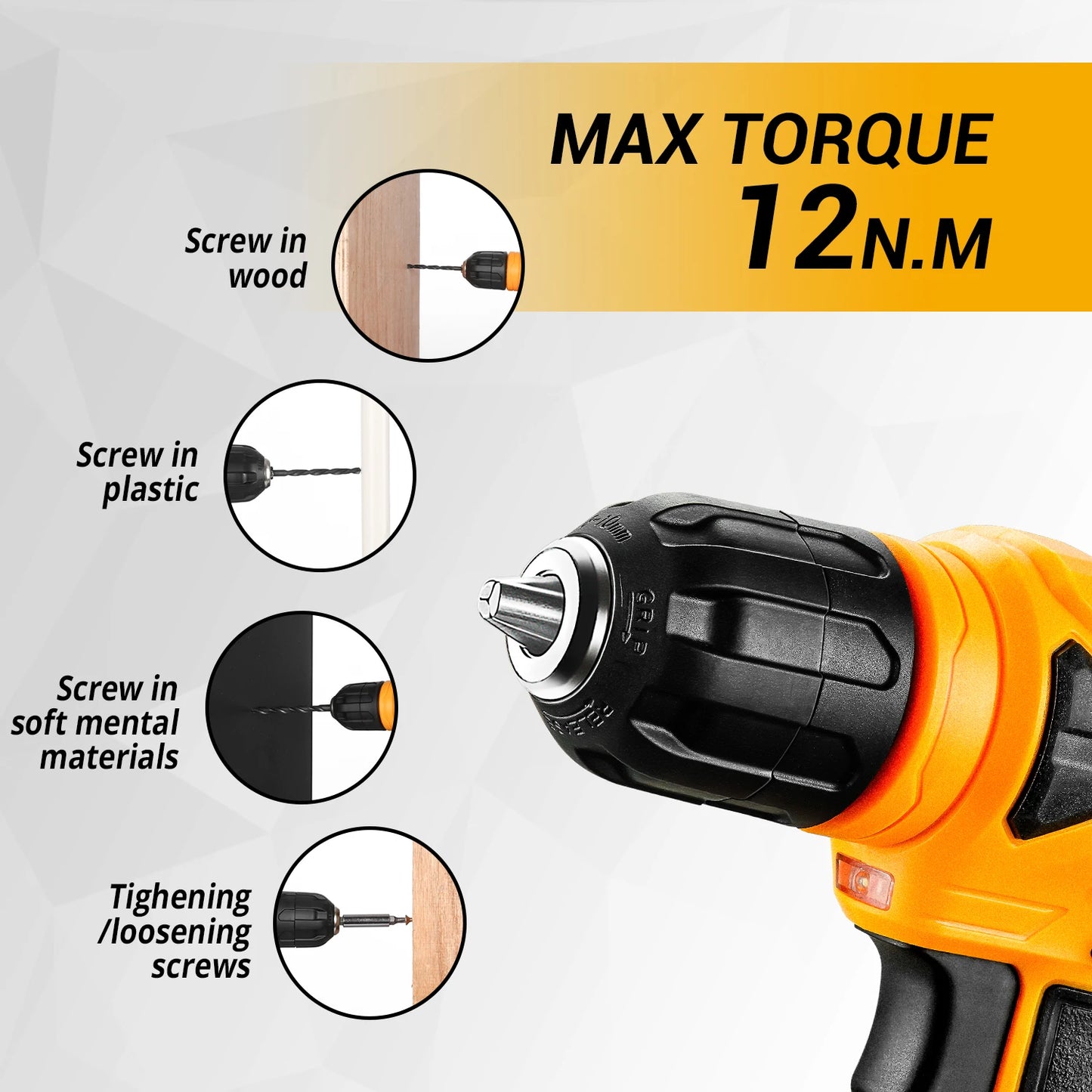 DEKO 126 Stück Elektrowerkzeug-Kombi-Sets, 10 mm, 3/8 Zoll Schnellspannbohrfutter, mit 8 V Akku-Bohrschrauber, professionelle Heim- und Haushalts-DIY-Handwerkzeug-Sets