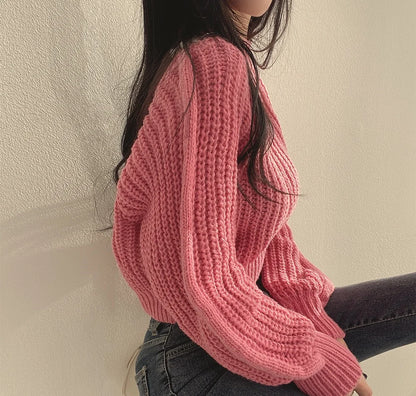 Koreanische Lose Langarm Pullover Mode Frauen Harajuku Laterne Stricken Oansatz Solide Grund Jumper Herbst Winter Weiche Warme Pullover
