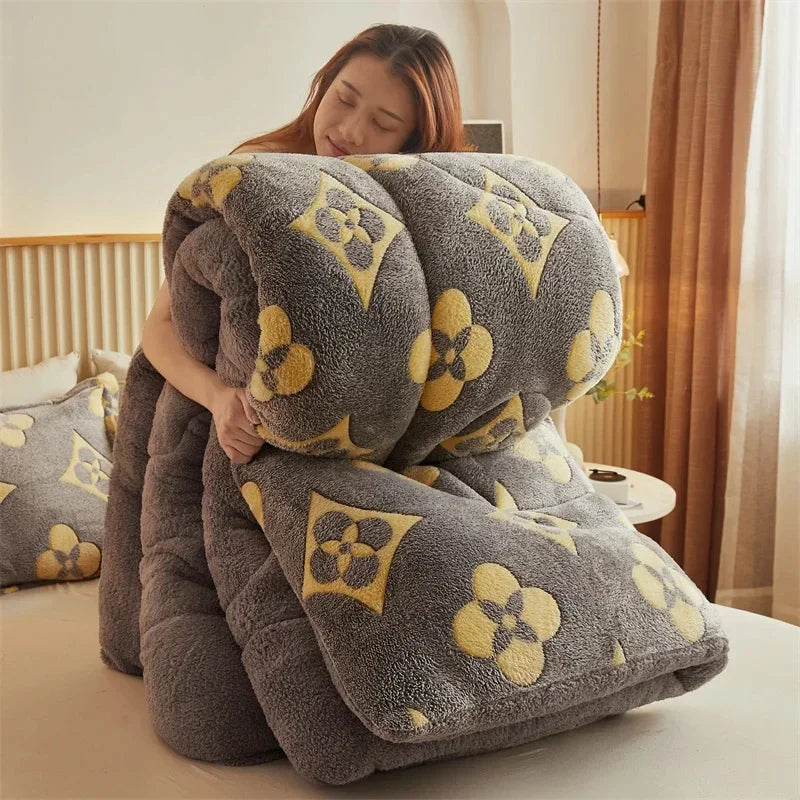 Winter Thicken Blanket Quilt Lamb Wool Double Layer Thick Warm Blanket 150/180/200 Comforter Throw Blankets for Beds Bedding 이불