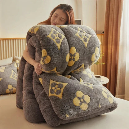 Winter Thicken Blanket Quilt Lamb Wool Double Layer Thick Warm Blanket 150/180/200 Comforter Throw Blankets for Beds Bedding 이불
