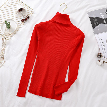 2023 herbst Winter Frauen Langarm Gestrickte Foldover Rollkragen Rippen Pull Pullover Weiche Warme Femme Jumper Pullover Kleidung