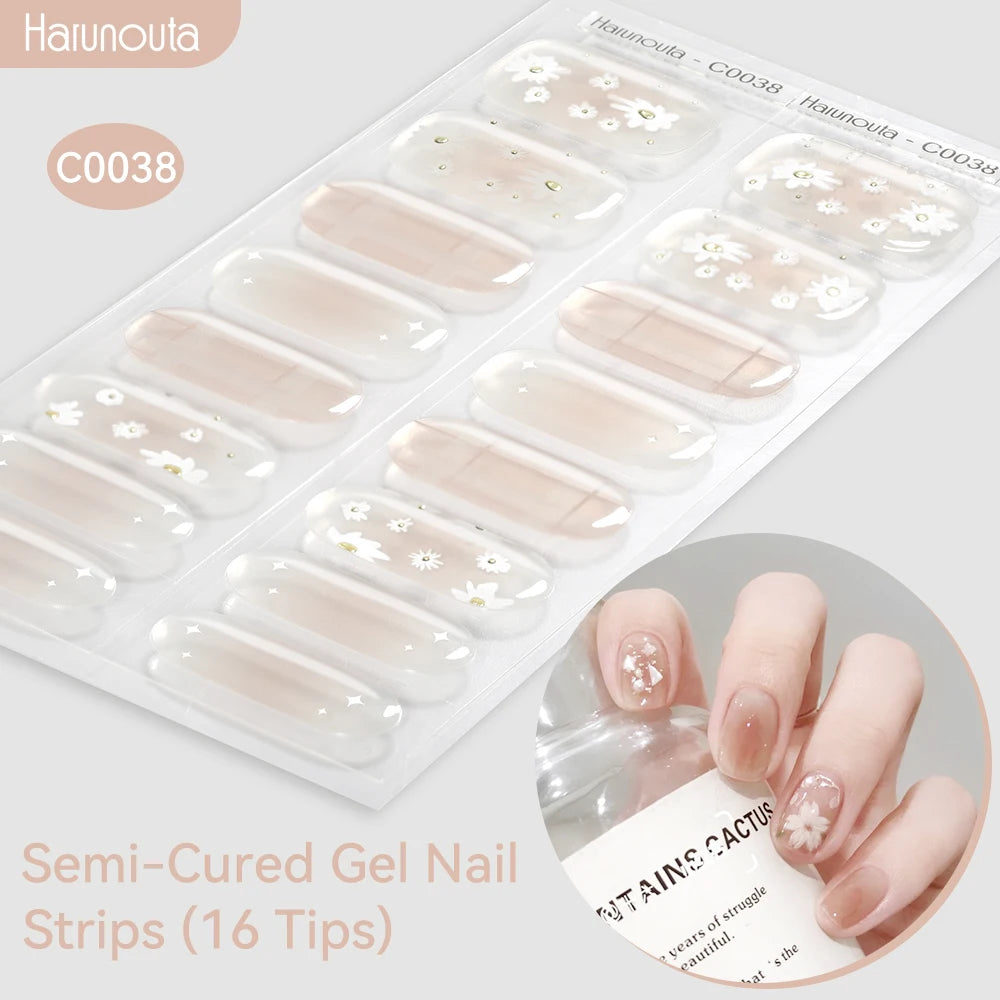 Harunouta Gradient Semi Cured Gel Nail Sticker Long-Lasting UV Nail Sticker UV/LED Extension Gel Nail Foil Gel Polish Full Cover