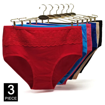 Cotton panties 2XL 3XL 4XL plus size briefs women Underwear high waist lingerie female intimate Transparent lace 3 pieces/lot.