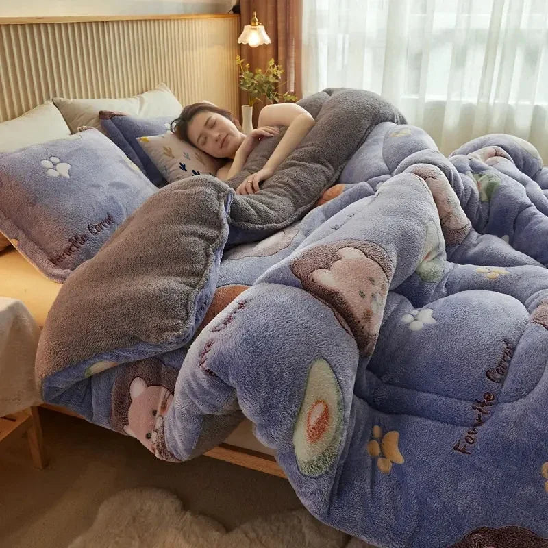 Winter Thicken Blanket Quilt Lamb Wool Double Layer Thick Warm Blanket 150/180/200 Comforter Throw Blankets for Beds Bedding 이불