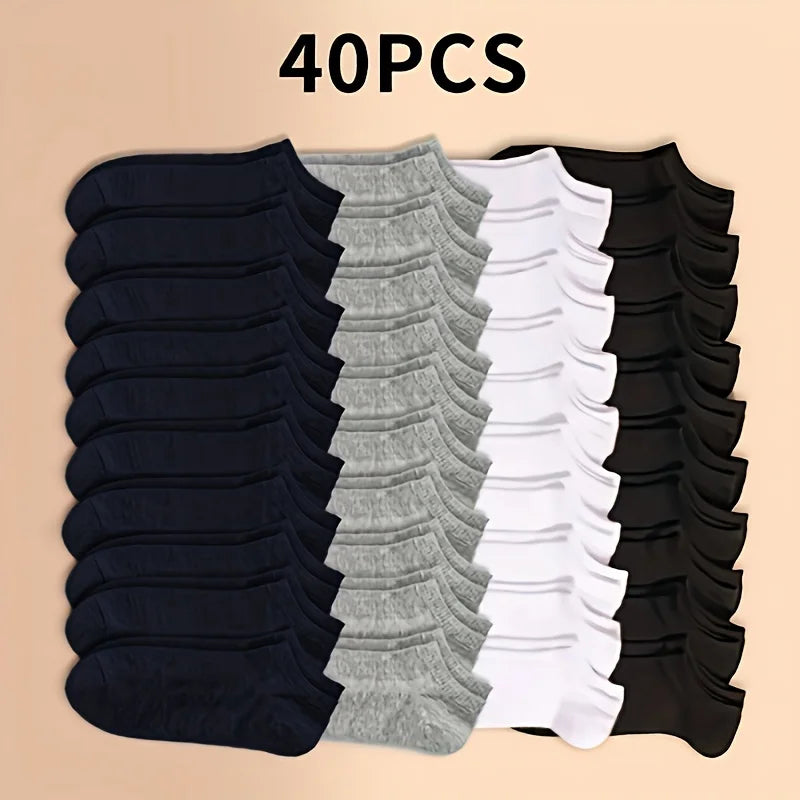 10/20/30/40/60 Pairs Of Unisex Solid Color Socks Comfy Breathable Soft Sweat Absorbent Socks For Daily And Outdoor Wearing.