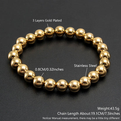 MHS.SUN Trend Stretch Stainless Steel Bracelets Gold Sliver Color 2MM 5MM 8MM Stacked Ball Beaded Bracelet For Women Men Jewelry