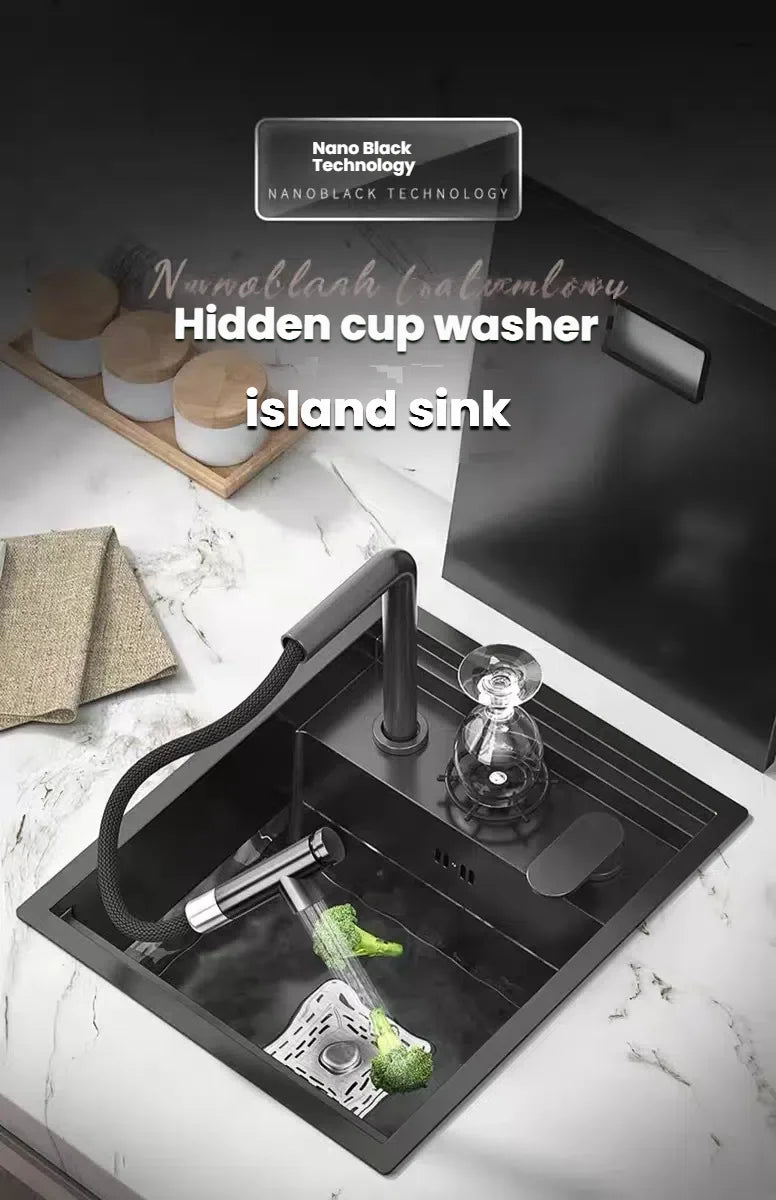 Household Small Hidden Kitchen Sink Stainless Steel Bar Wash Vegetable Basin With Cover Plate and Cup Washer Mini Single Slot