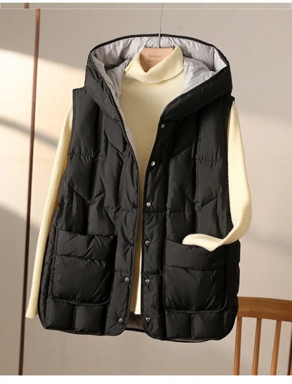 Weiblich 90% weiße Ente Daunen ultraleichte ärmellose Daunen weste 2023 neue Herbst/Winter Mode Kapuze Basics Frauen warme Weste Mantel