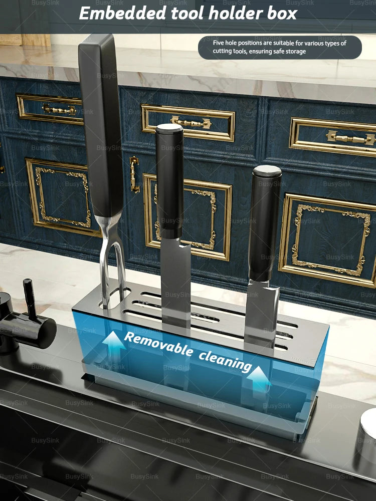 Stainless Steel Kitchen Sink Waterfall Outlet Faucet Multifunctional Large Single Slot Convenient Dishwashing and Vegetable Sink