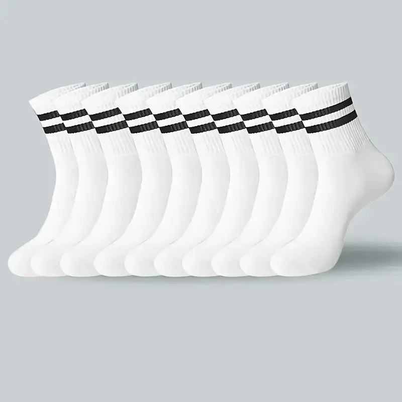 5/10/20 Pairs Neutral Solid Color Round Neck Socks Spring Autumn Sweat Absorbing Breathable Comfortable All-season Sports Socks.