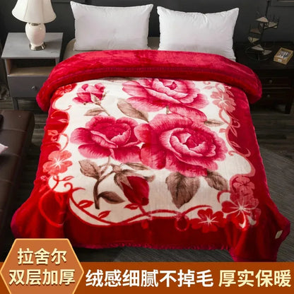 Modern Geometric Cartoon Printed Bedroom Blanket Coral Fleece Dormitory Quilt Thicking Double Layer Multi Purpose Bedding Sheets