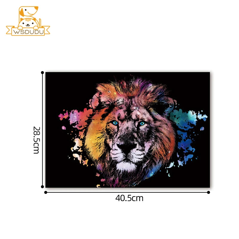 2 Sheets Animal Scratch Art Paper Set with Stylus DIY Rainbow Craft Lion Unicorn Cat Dog Painting Toy Creative Kids Adults Gift.