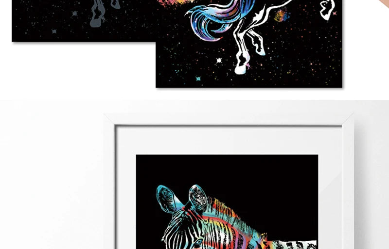 2 Sheets Animal Scratch Art Paper Set with Stylus DIY Rainbow Craft Lion Unicorn Cat Dog Painting Toy Creative Kids Adults Gift.