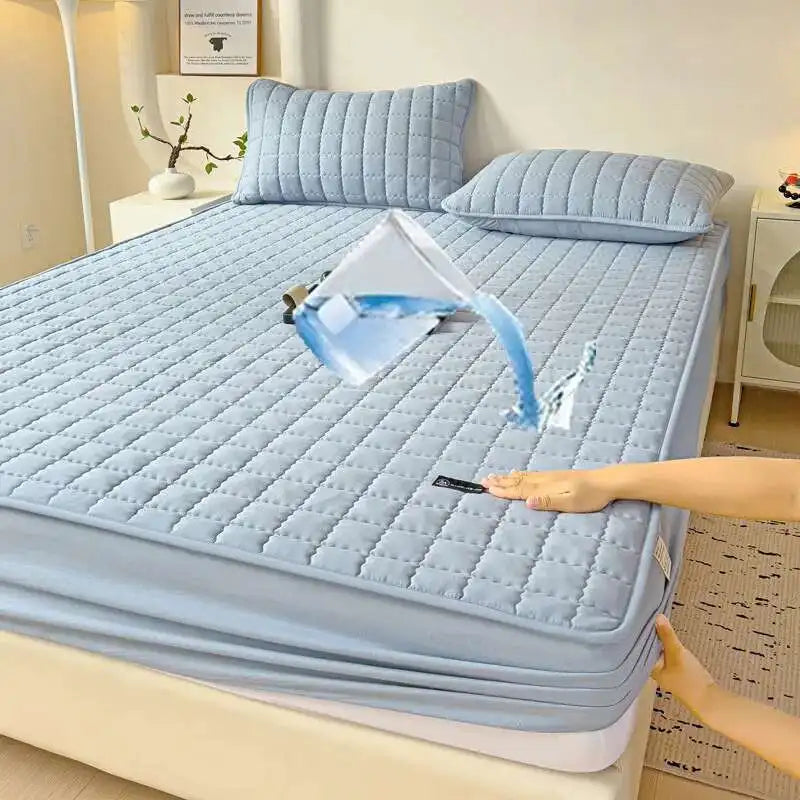 Solstice Waterproof Quilted Mattress Cover - Thickened 매트리스커버 (No Pillowcase), Fits 8-12" Deep Mattress, Home Bed Linen.