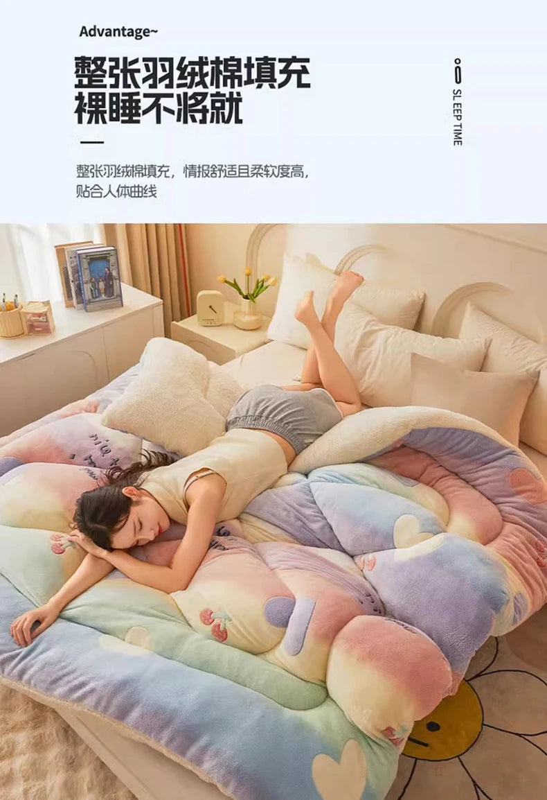 New winter quilt lamb wool autumn spring thickened super warm fiber  - et constant temperature milk cashmere bedding comforter.