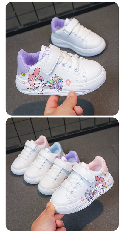 Baby Girls White Shoes Kids Casual Sneakers Cartoon Soft Breathable Fashion Children White PU Leather Shoes Size 26-37