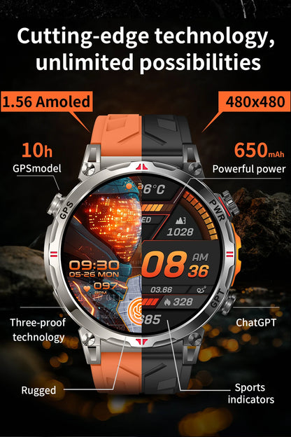 2025 GPS Sports Smart Watch GPT AMOLED 1.56 inch 488 * 488 Heart Rate Blood Oxygen Blood Pressure Monitoring 3ATM Smartwatches.