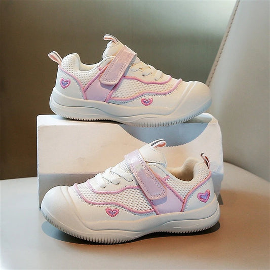 New Girls Sneakers Breathable Mesh Cute Design Outdoor School Kids Sports Shoe Lightweight Comfortable Children Fashion Footwear.